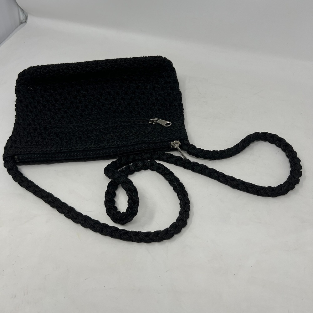 Lina Black Crochet Zip Top Crossbody Bag Purse With Braided Strap - Picture 5 of 9